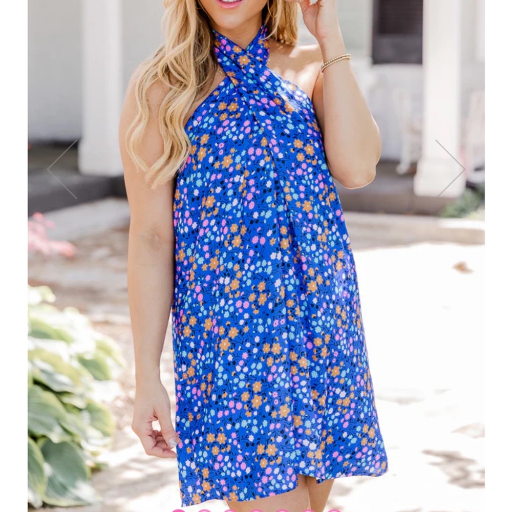 Floral Satin Criss Cross Mini Dress. Brand new never worn!